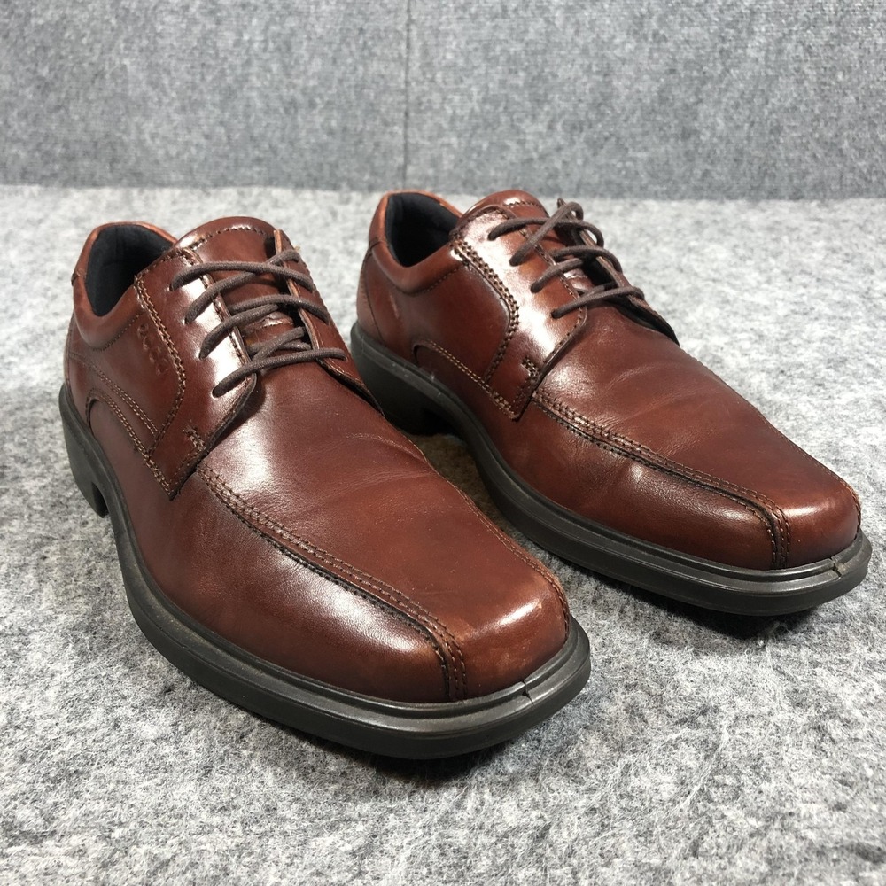 Ecco Shoes Mens Size 11-11.5 Brown Leather Derby Square Toe Comfort Dress Casual